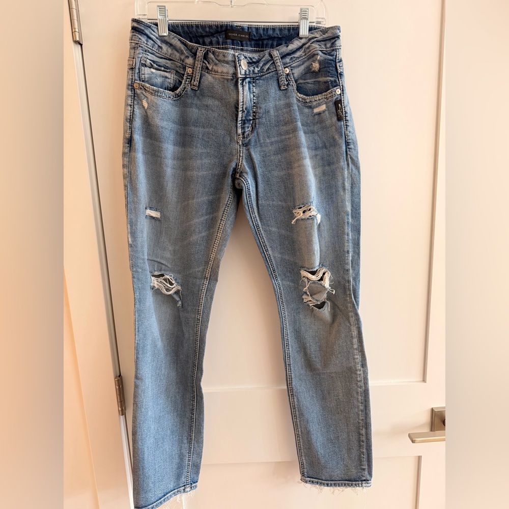 Silver Jeans Light Blue Skinny Distressed Ripped Denim